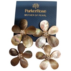 Parker Rose Mother of Pearl Iridescent Flower Dangle Earrings (NEW)